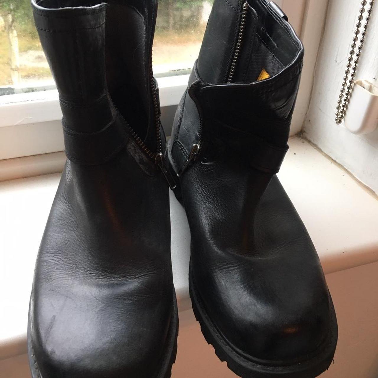 Cat ankle boots black leather size 6 buckle - Depop