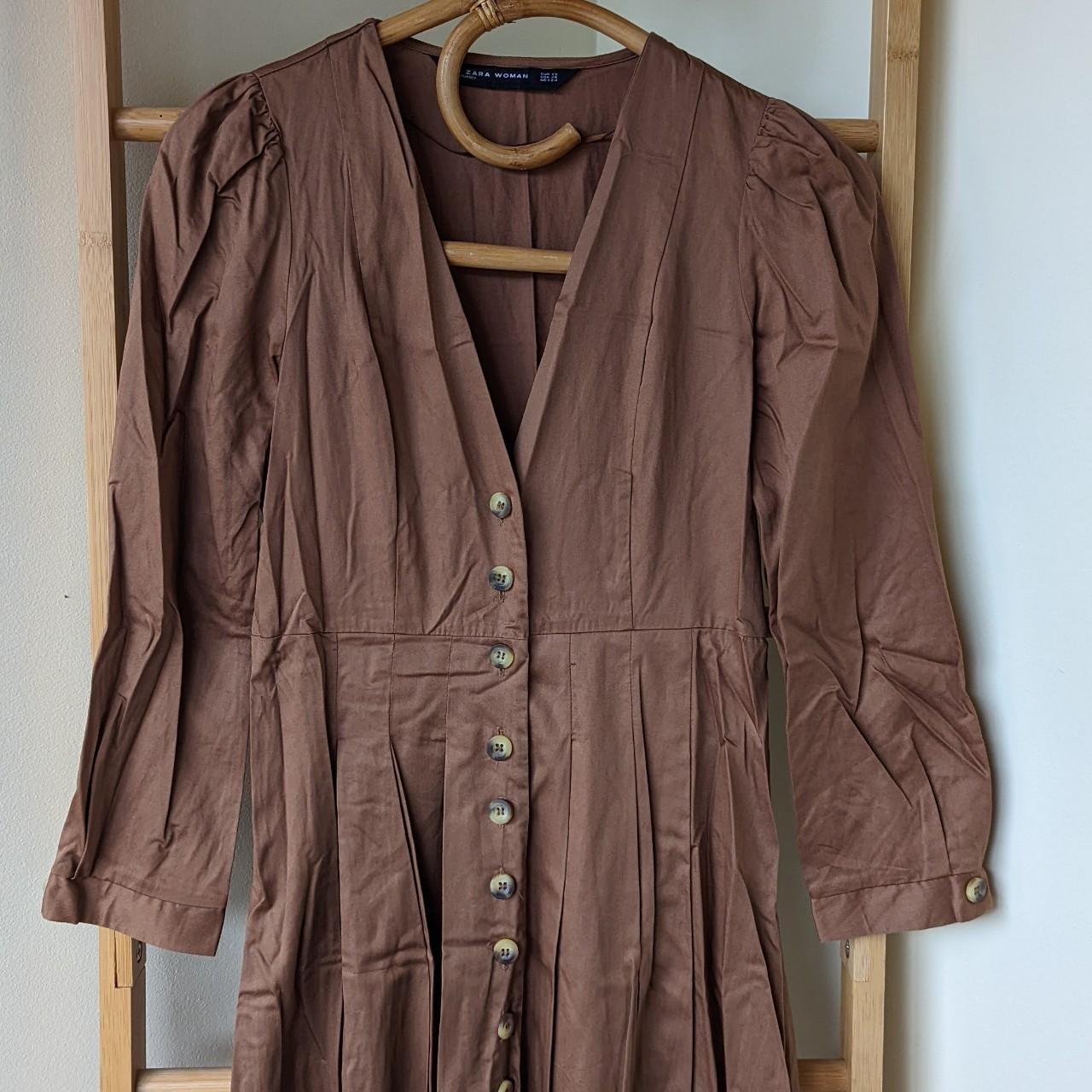 ZARA Toffee Midi Dress Pleated with button up front,... Depop