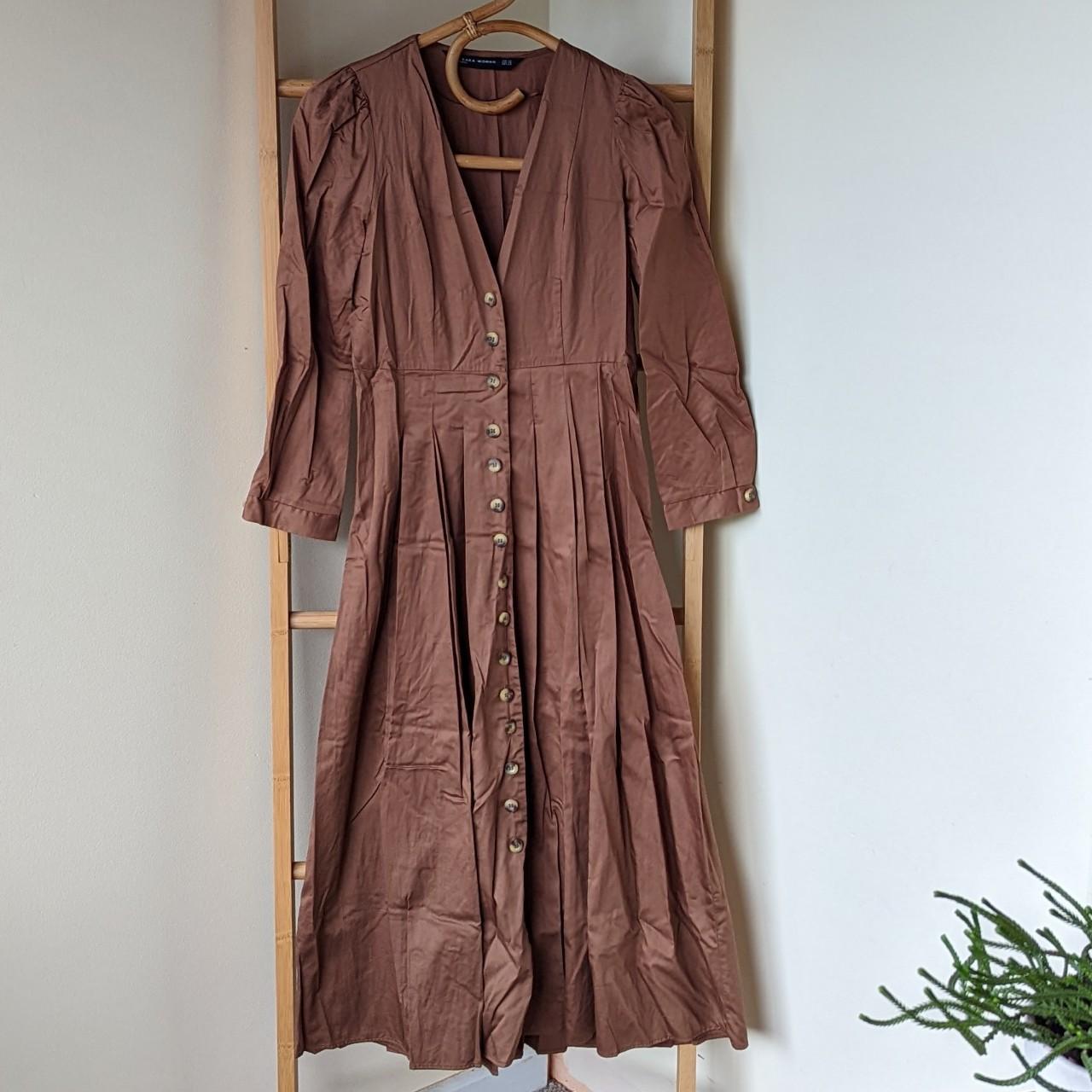 ZARA Toffee Midi Dress Pleated with button up front,... Depop