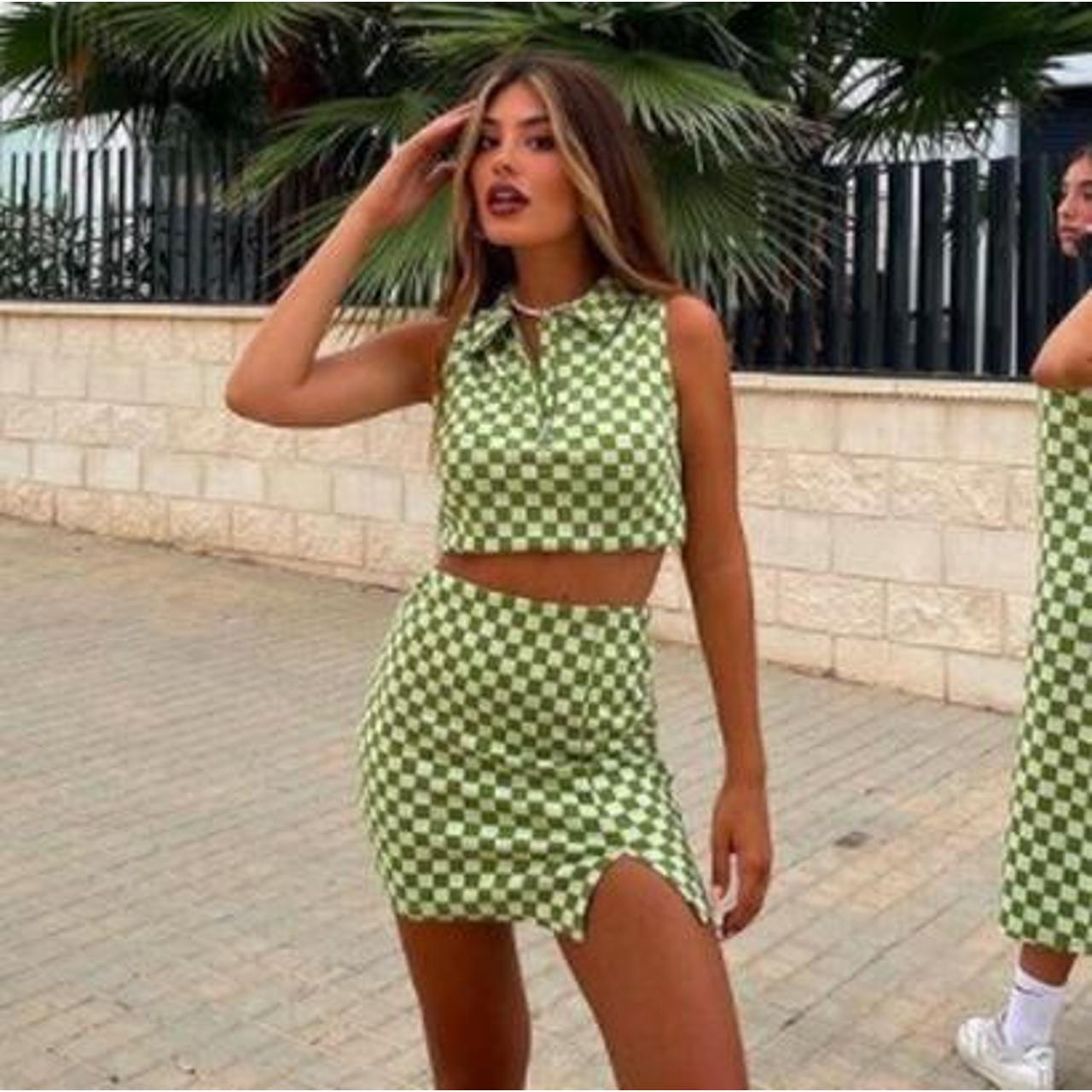 green checkered primark skirt never worn green... Depop