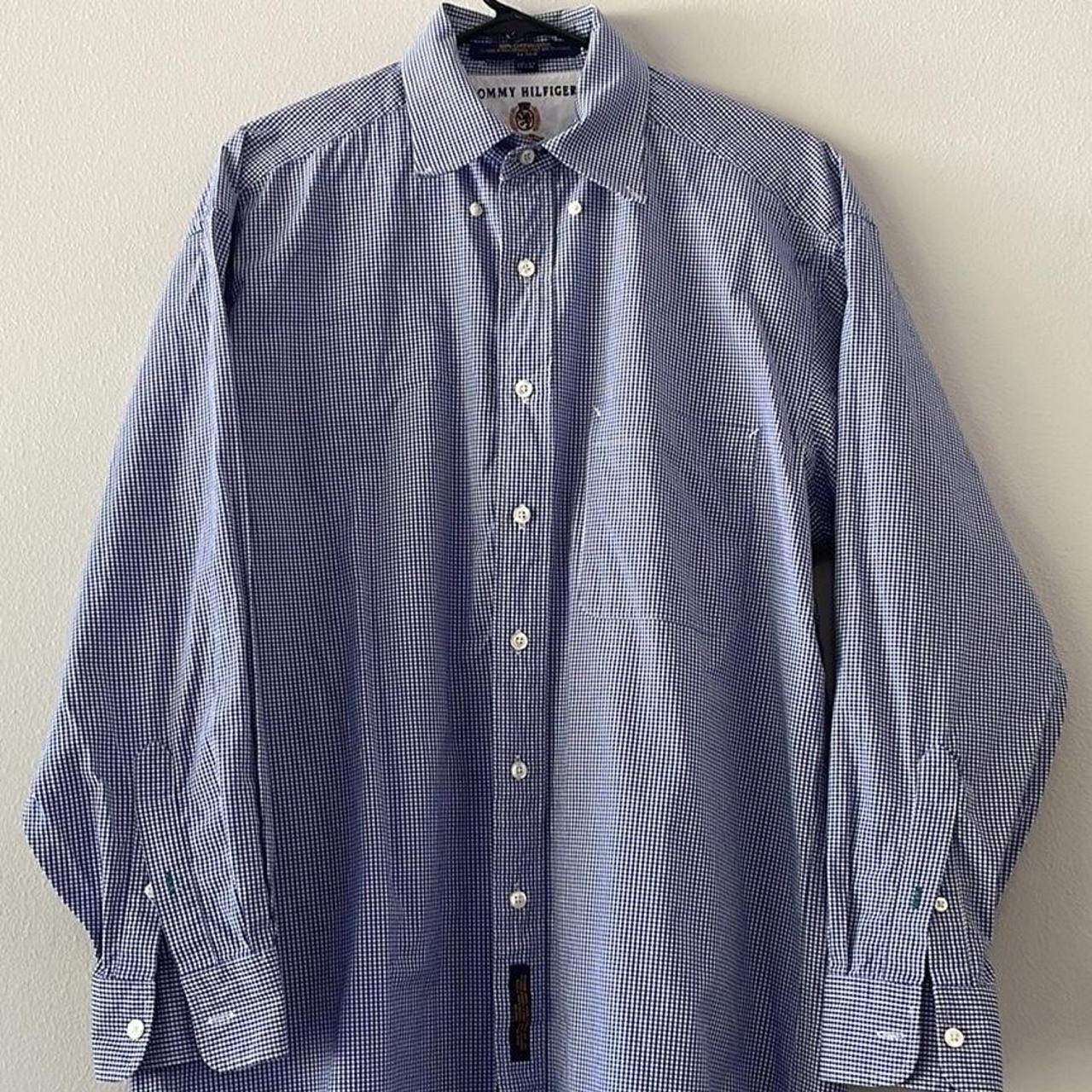 Blue & white Tommy Hilfiger long sleeve button down... - Depop