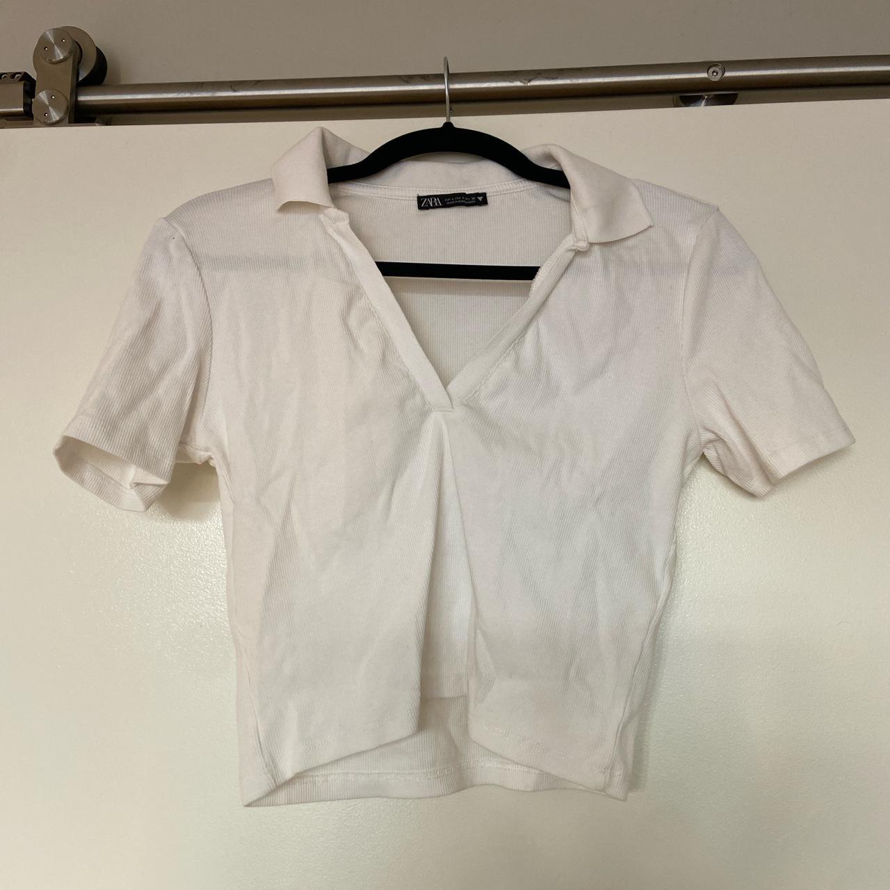 Ribbed crop top with collar from Zara. Gently worn... Depop