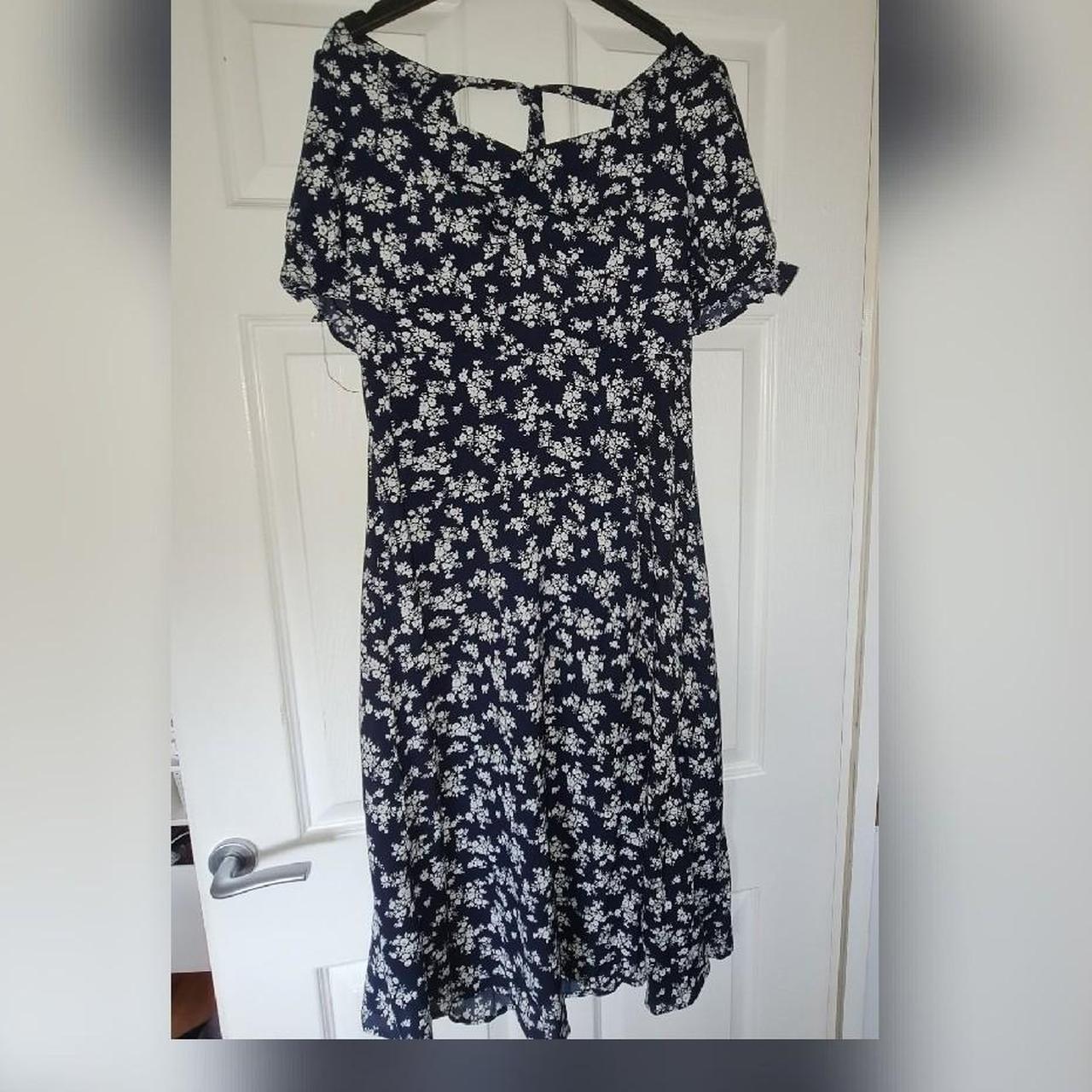 SHEIN Women's Navy and White Dress | Depop