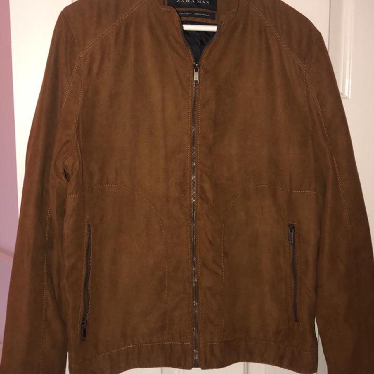 Zara Man faux suede brown jacket - size large - Depop