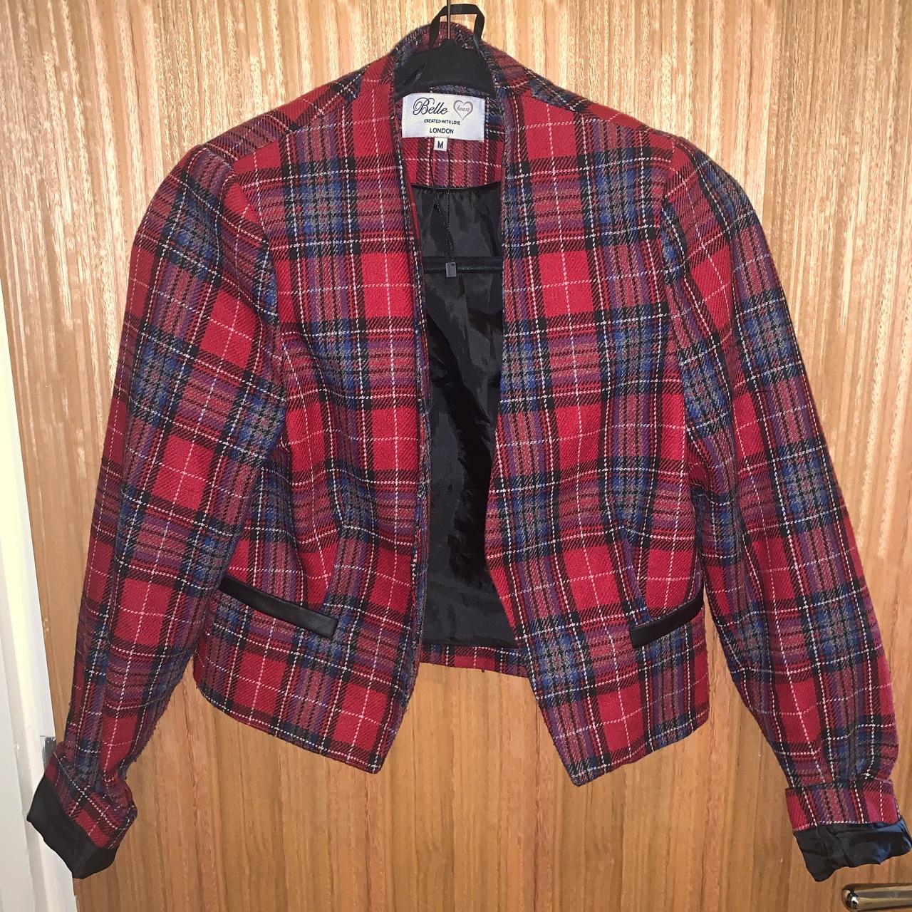 red tartan tweed blazer