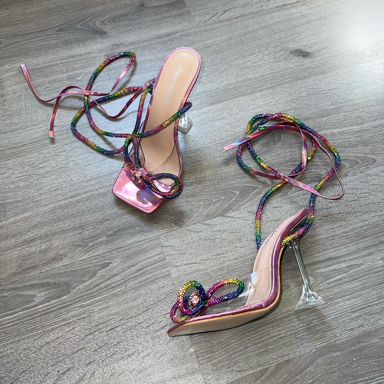 Public Desire Dolls Kill Rainbow Queenie Lace Up... - Depop