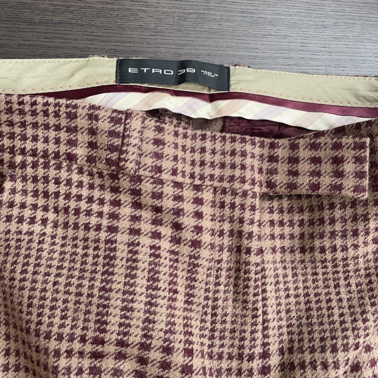 Etro burgundy dogtooth wool suit trousers It38 so a... - Depop