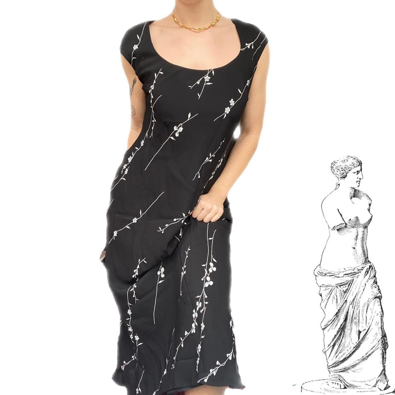 Vintage 90s cap sleeve whimsigoth monochrome maxi... Depop