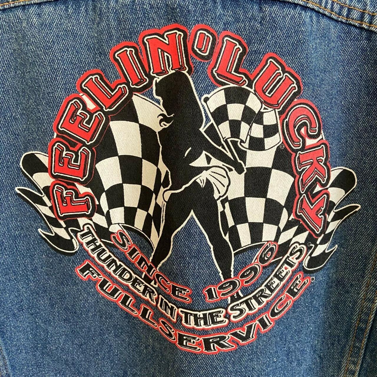 Fellin Lucky Thunder in the newest Streets Vintage Denim Jean Jacket L 1996 BIKE RUN