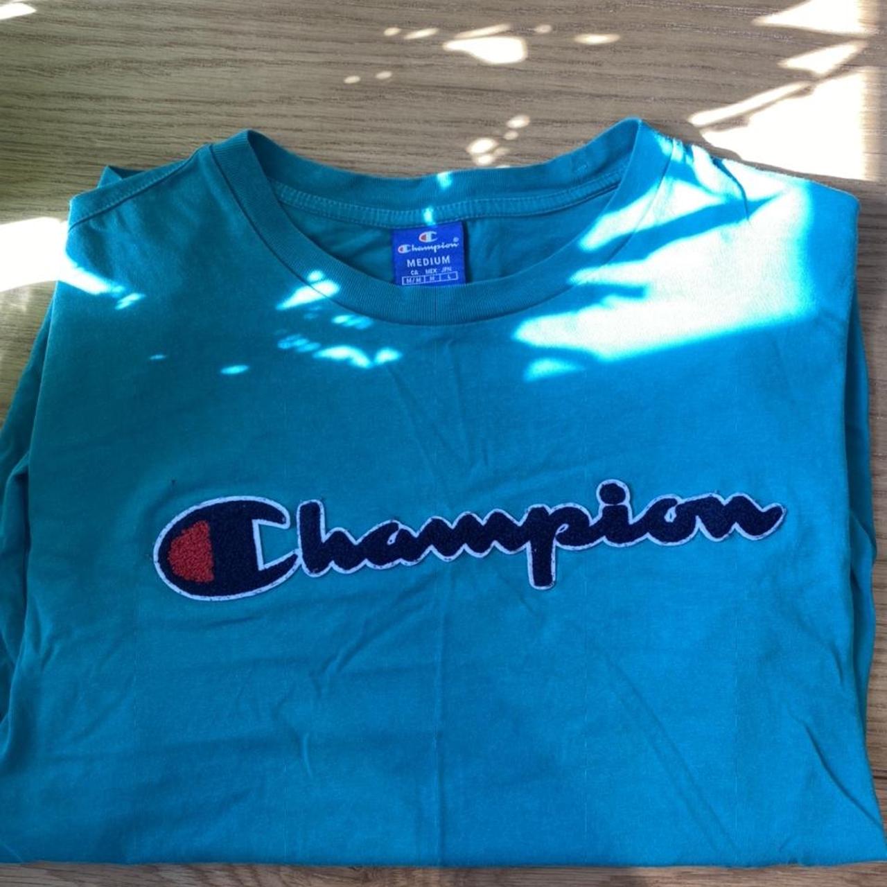 Vintage Champion Green sports shirt size Medium... - Depop