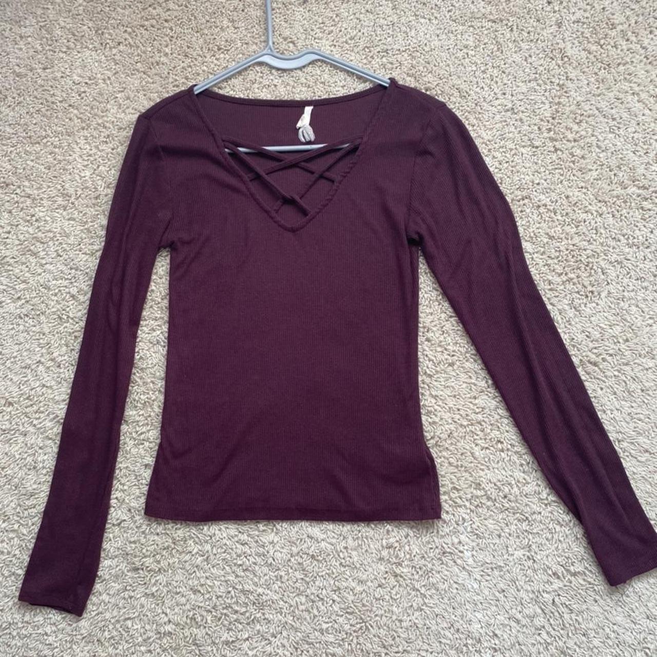 Burgundy Aeropostale cropped shirt. The tag is... - Depop