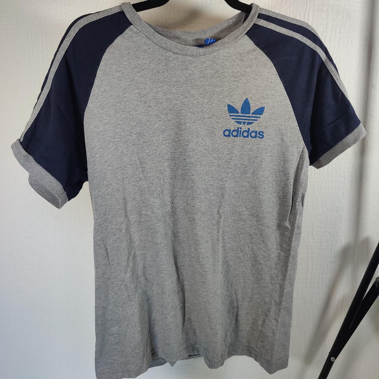 Adidas Originals Mens Grey and Blue T Shirt UK... - Depop