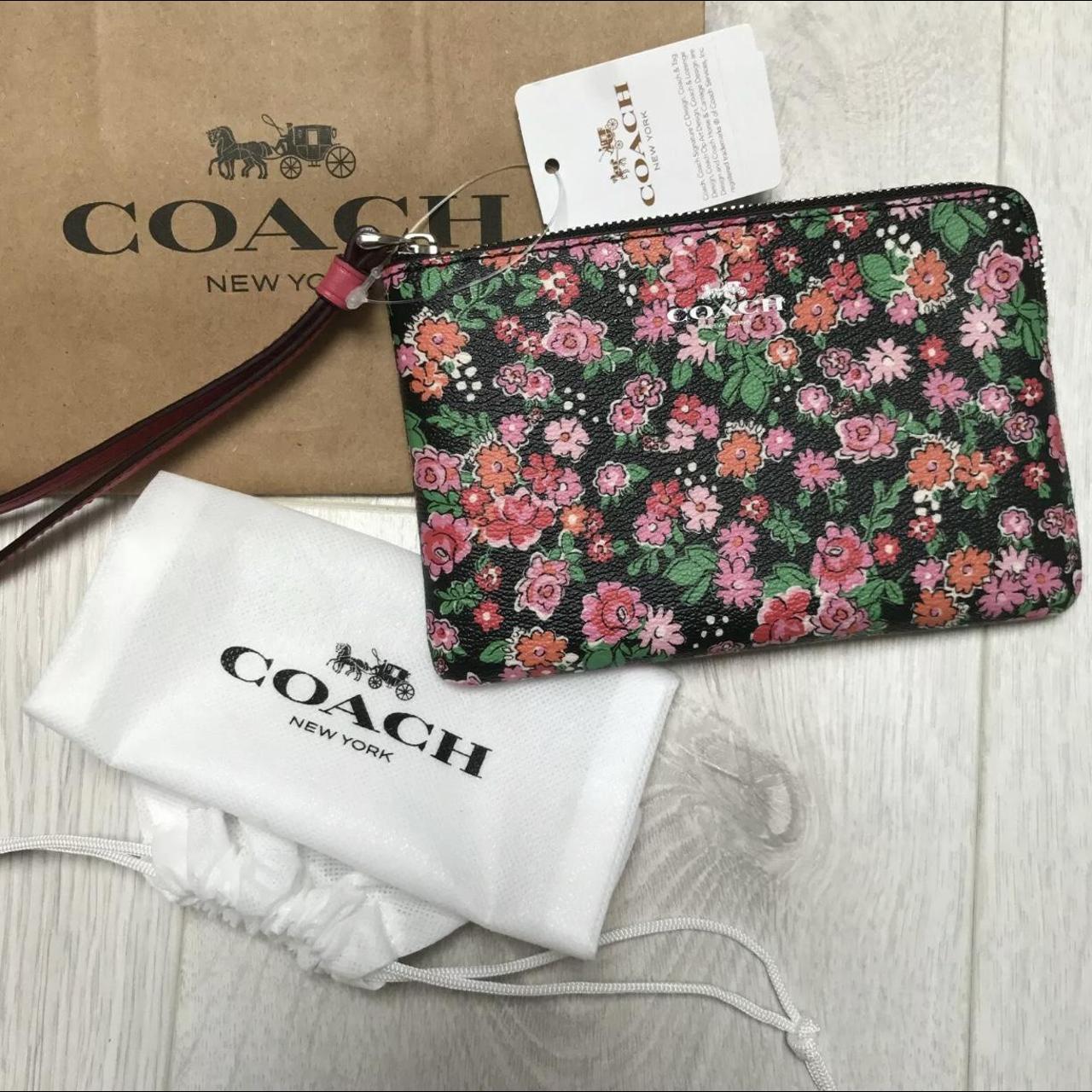 Coach Coated Canvas Corner Zip Wristlet Bag Small Card Holder 52392 Pink