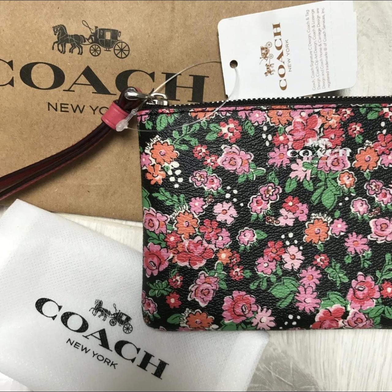 Coach Coated Canvas Corner Zip Wristlet Bag Small Card Holder 52392 Pink