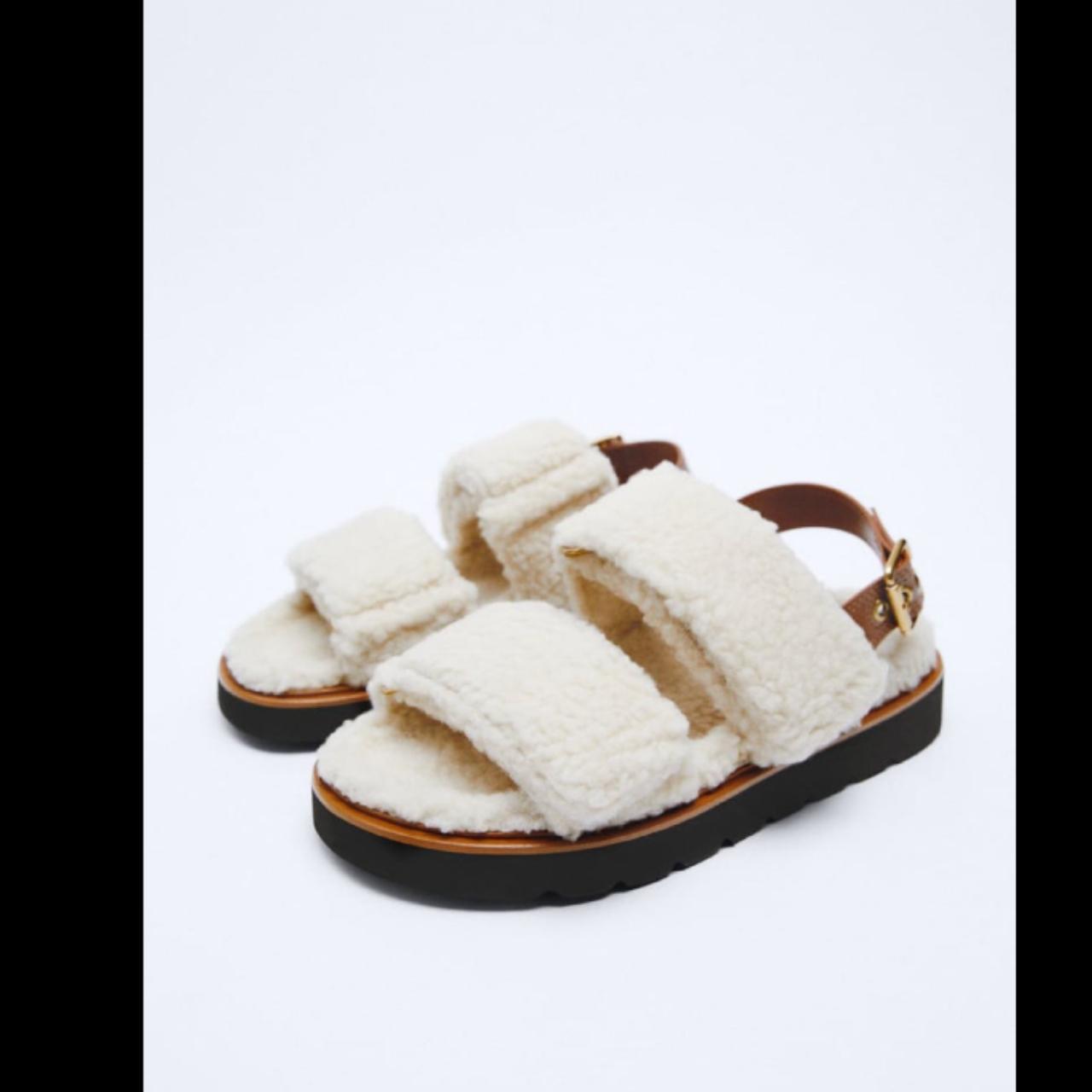 Zara Faux Shearling Flat Sandals Depop