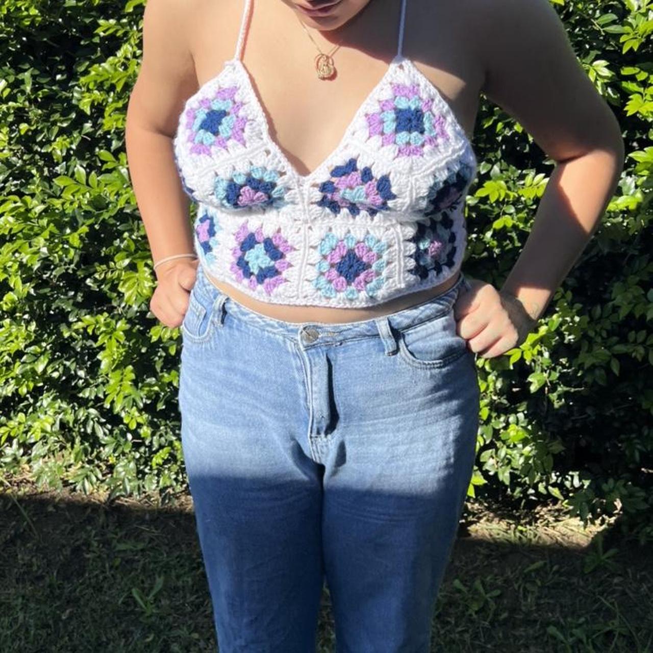 Women S Purple And Blue Crop Top Depop