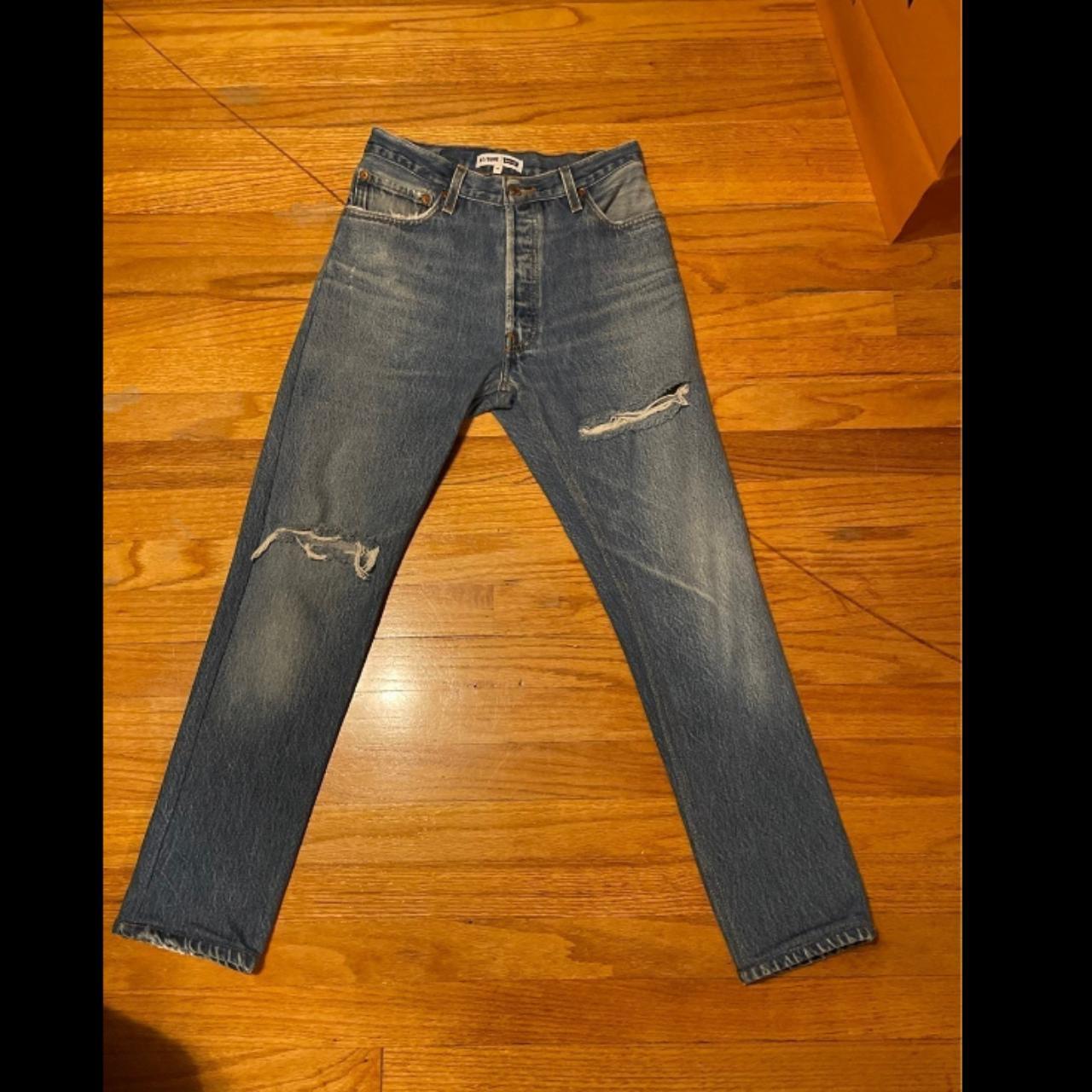 Wore once redone jeans size 24, high rise, ankle... Depop