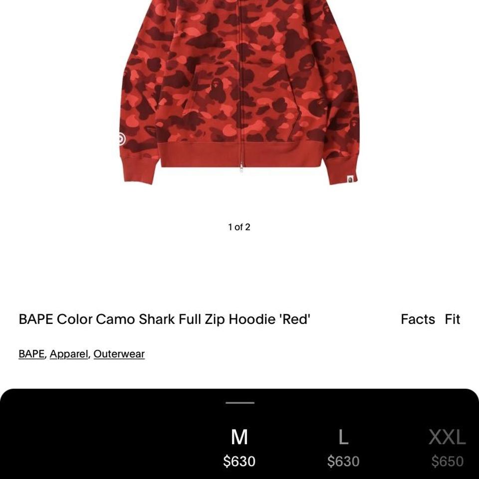 A Bathing Ape Color Camo Sleeve Shark Full Zip Hoodie - Red/Red