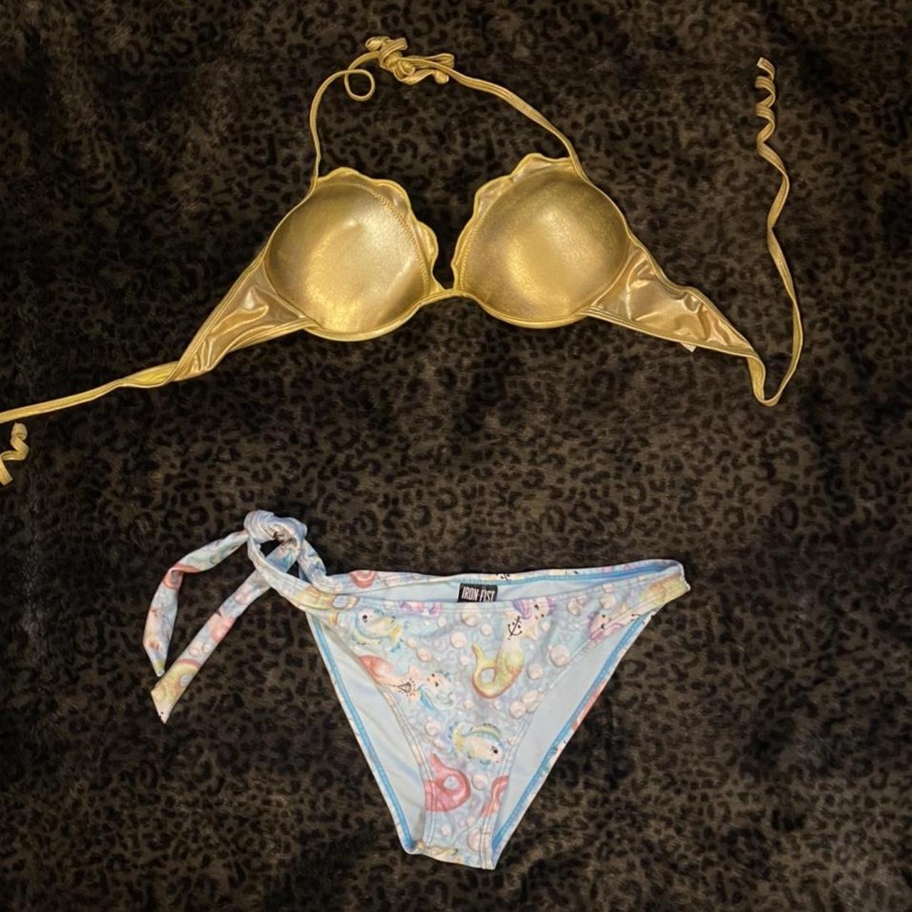 Iron Fist Women's Blue and Gold Bikinisandtankinisets Depop