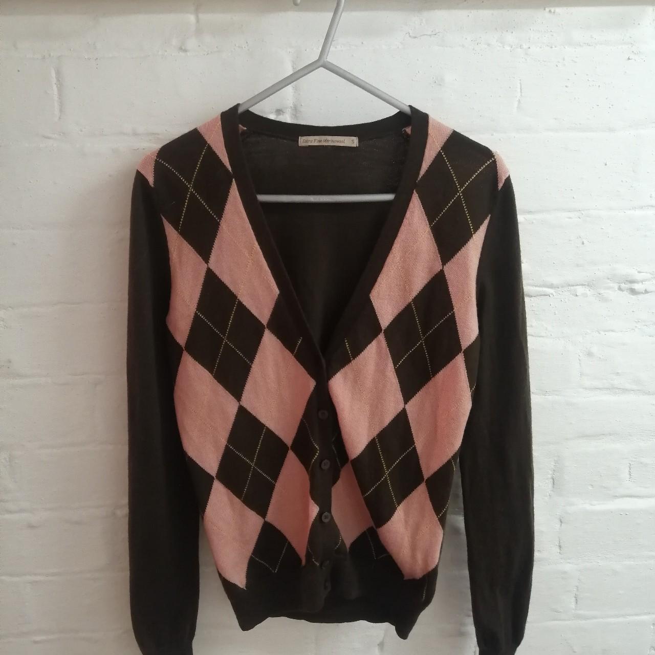 Preppy Argyle Style Merino Wool Cardigan Never Depop