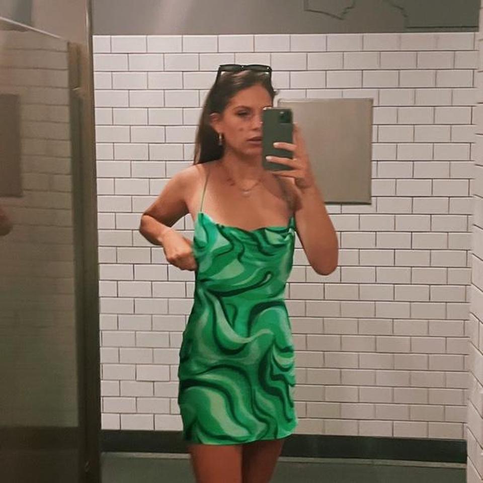 zara green flowy mini dress