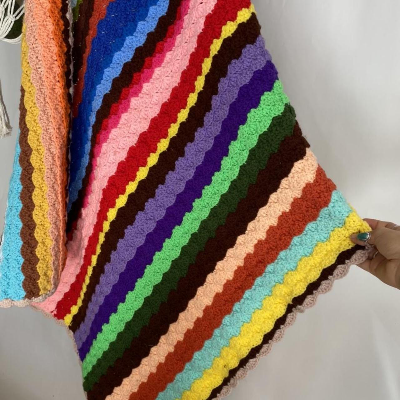 Vintage rainbow crochet throw blanket 40” x 35” 👀... Depop