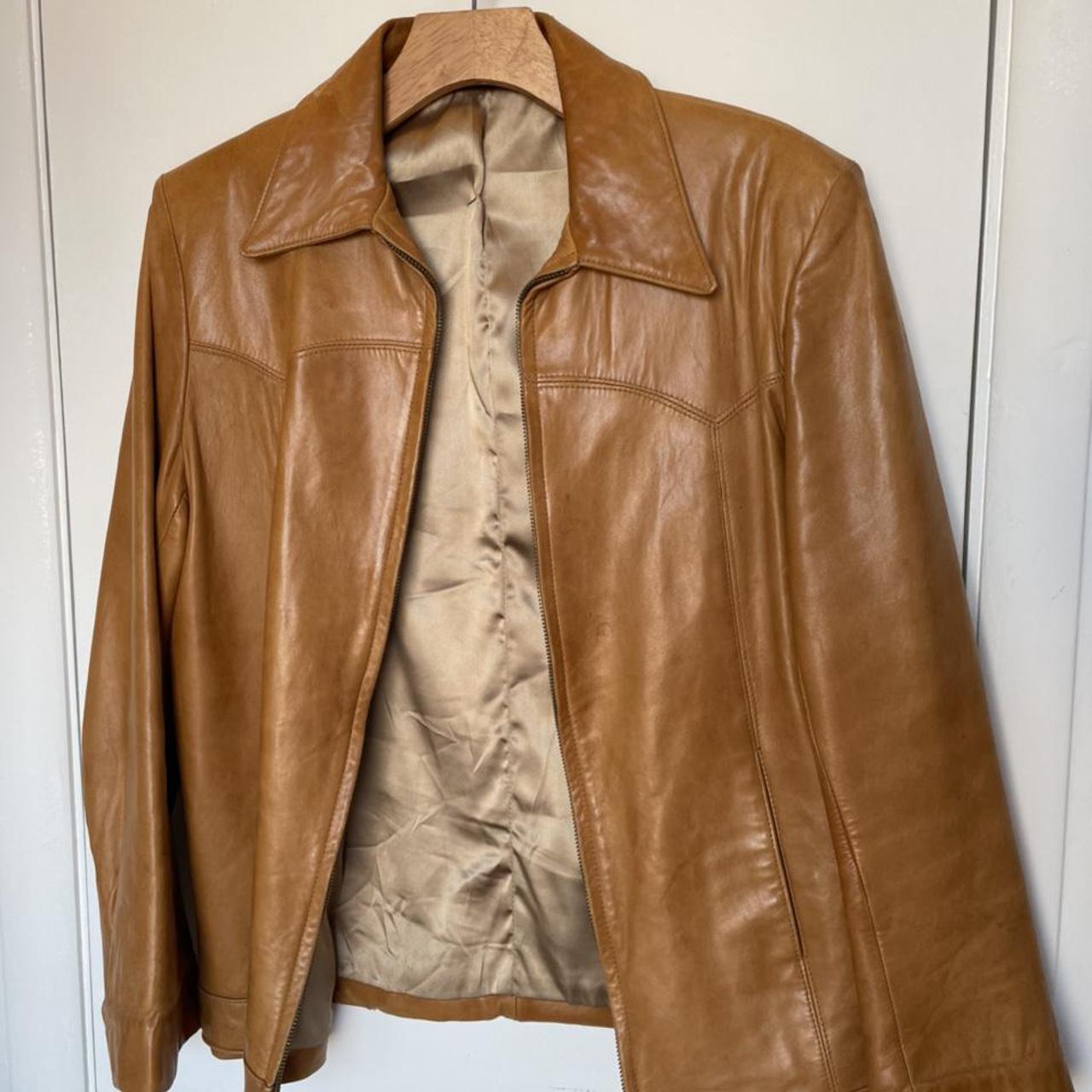 Retro 1940’s Tan Leather coat 🧥 by Scully’s... Depop