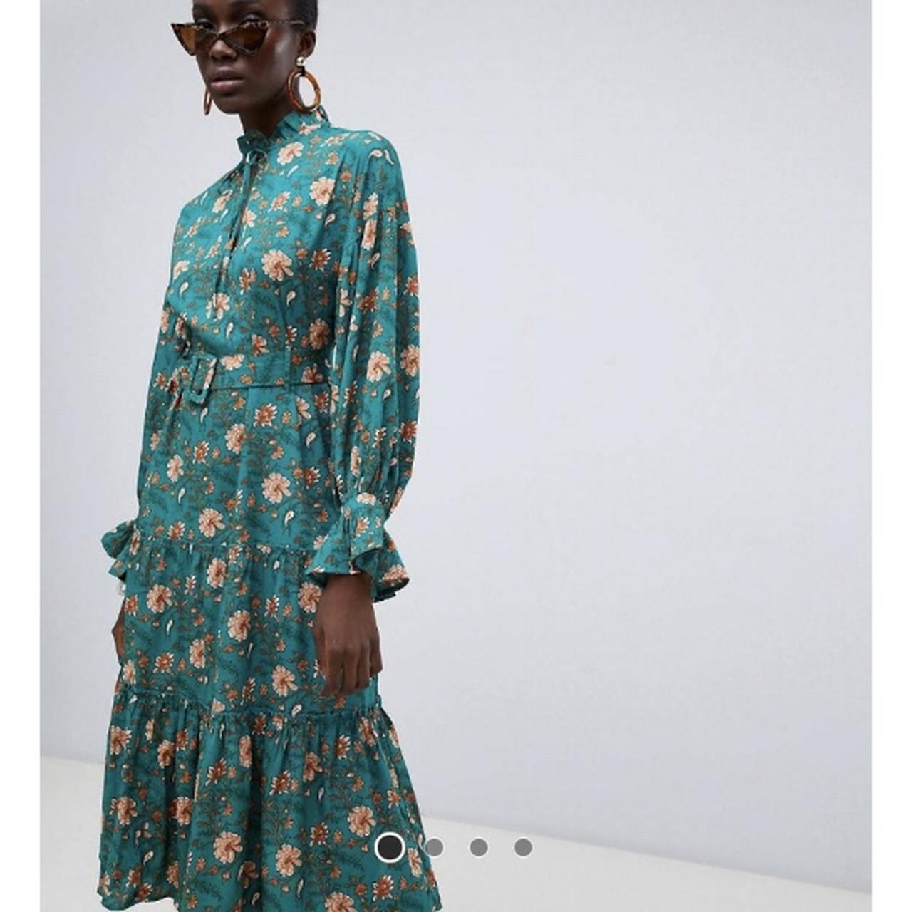 BNWT VERO MODA ASOS GREEN FLORAL PRAIRIE MIDI DRESS... | Depop