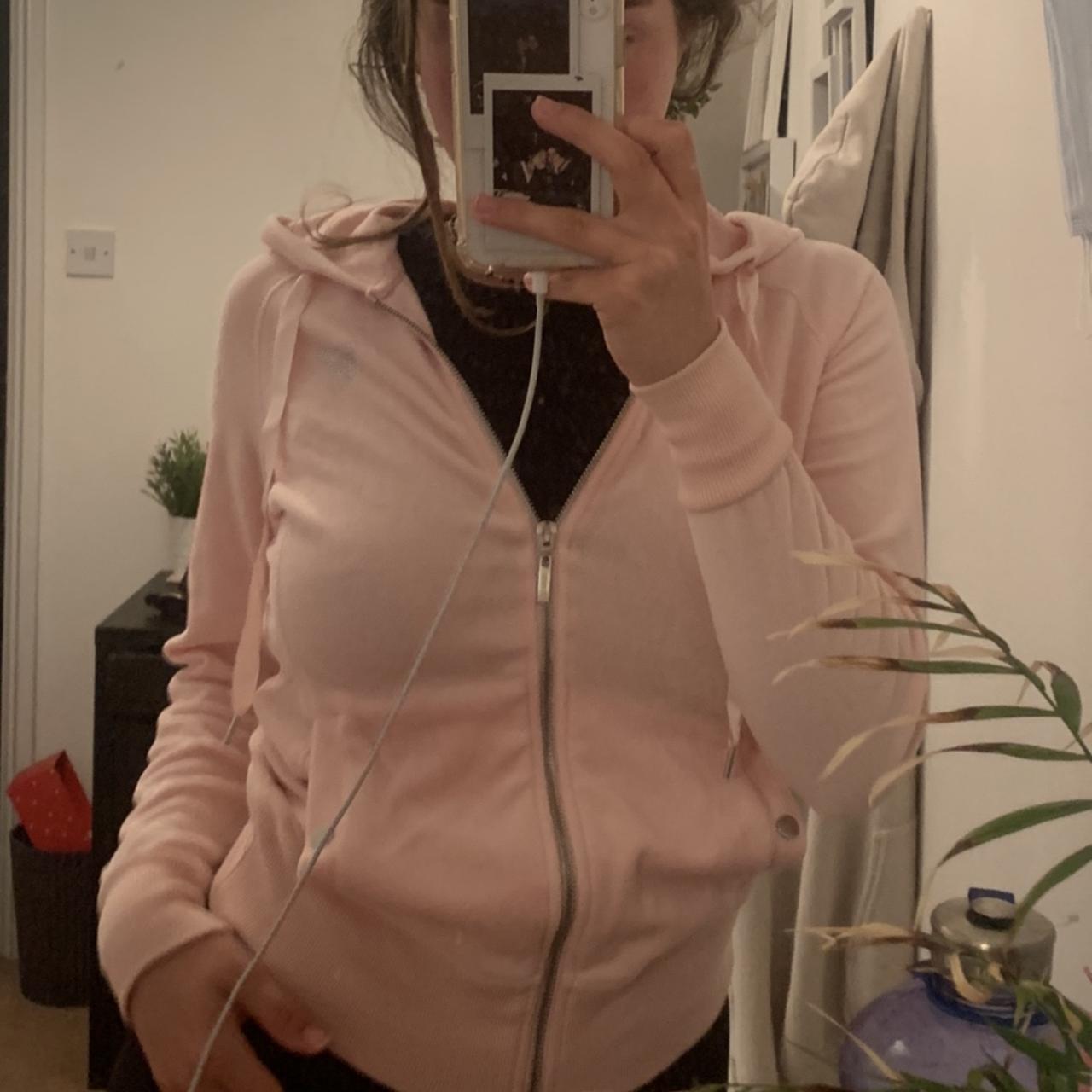 Baby pink guess velour hoodie. Diamante guess. Depop