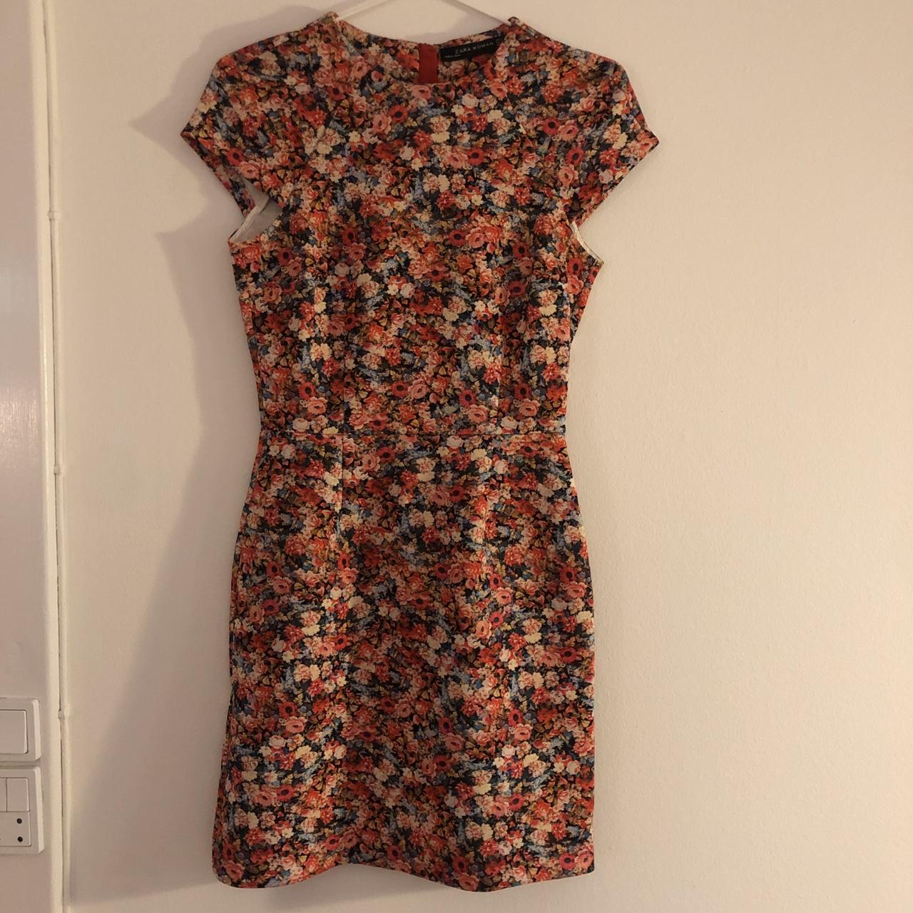 Zara orange/red mini flower dress in size S. Floral... - Depop