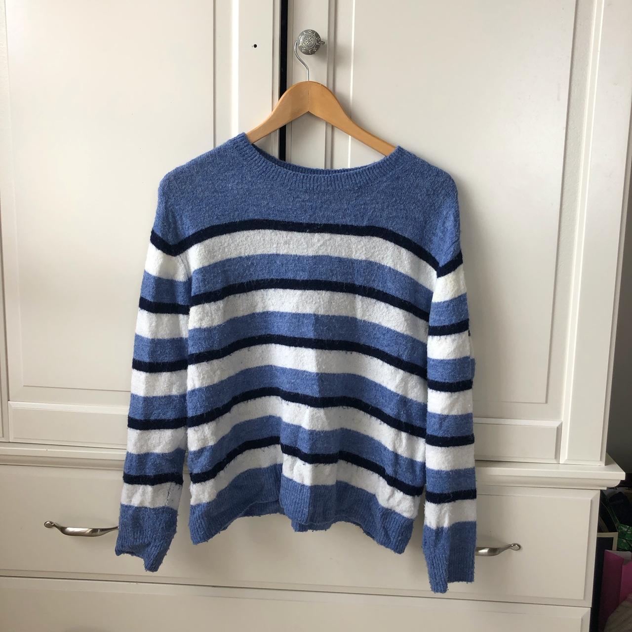 H&M striped jumper, Blue & White, XS Would fit a uk... - Depop