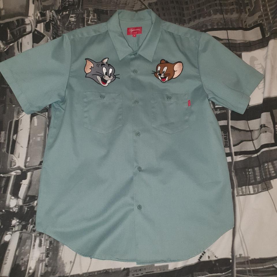 Supreme x Tom & Jerry Teal Button Up Work Shirt -... - Depop