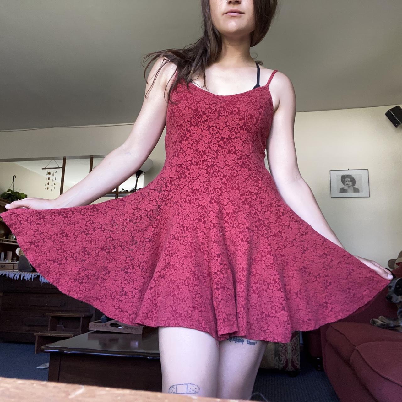Brandy Melville red lace mini dress. Size Sm. Fabric... Depop