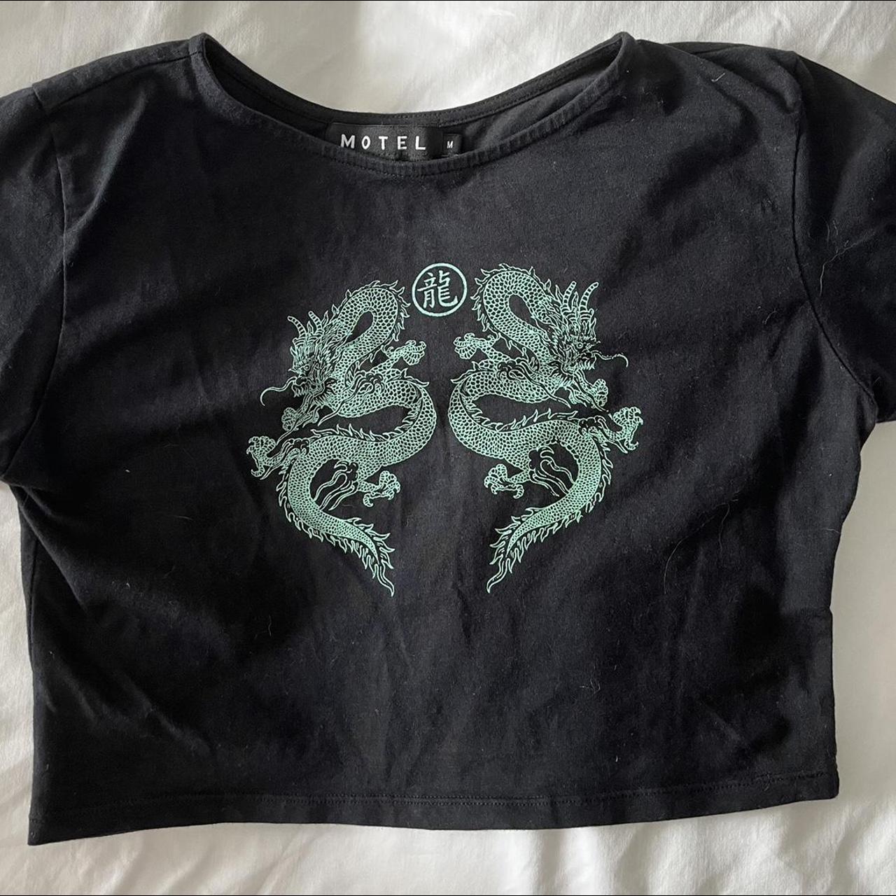 MOTEL ROCKS TINDY TOP DRAGON FLOWER BLACK AND MINT... - Depop