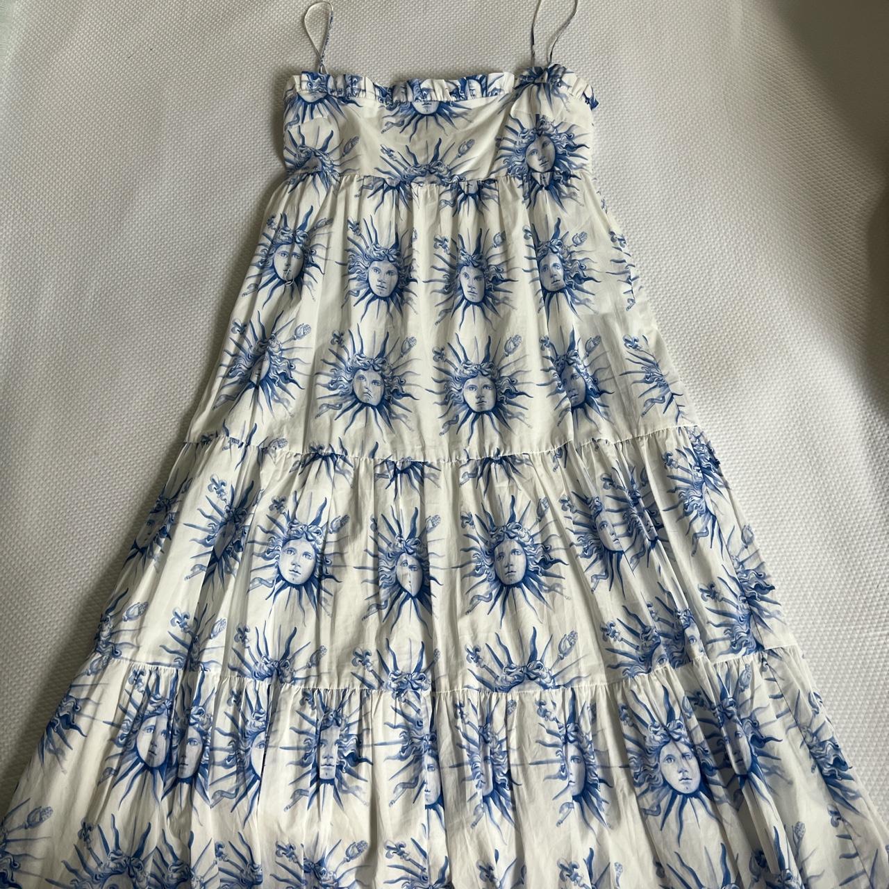 Amanda Uprichard Women’s Blue and White Dress | Depop