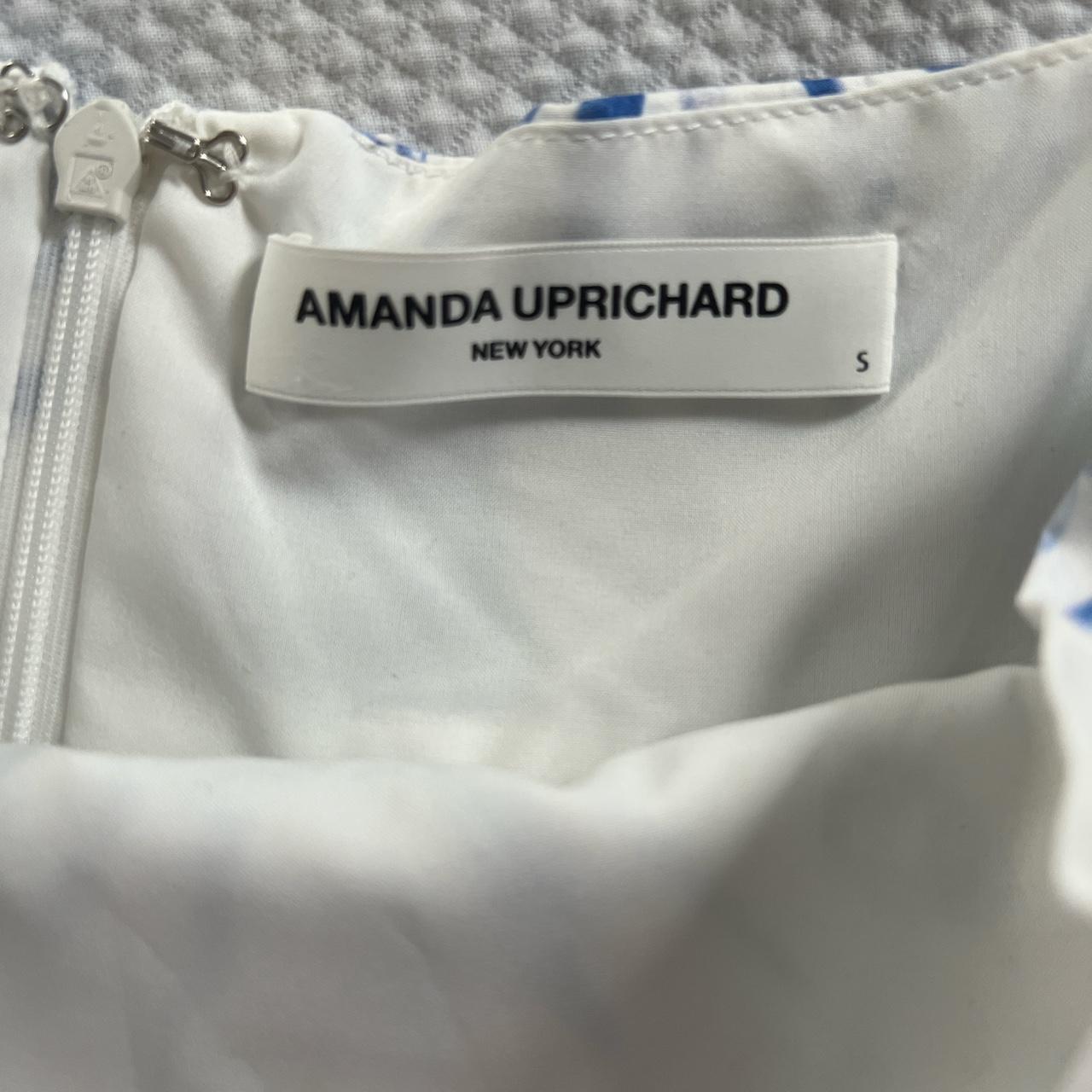 Amanda Uprichard Women’s Blue and White Dress | Depop