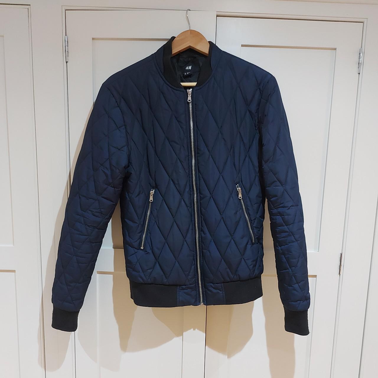NAVY H&M QUILTED JACKET Navy, barberstyle quilted... Depop