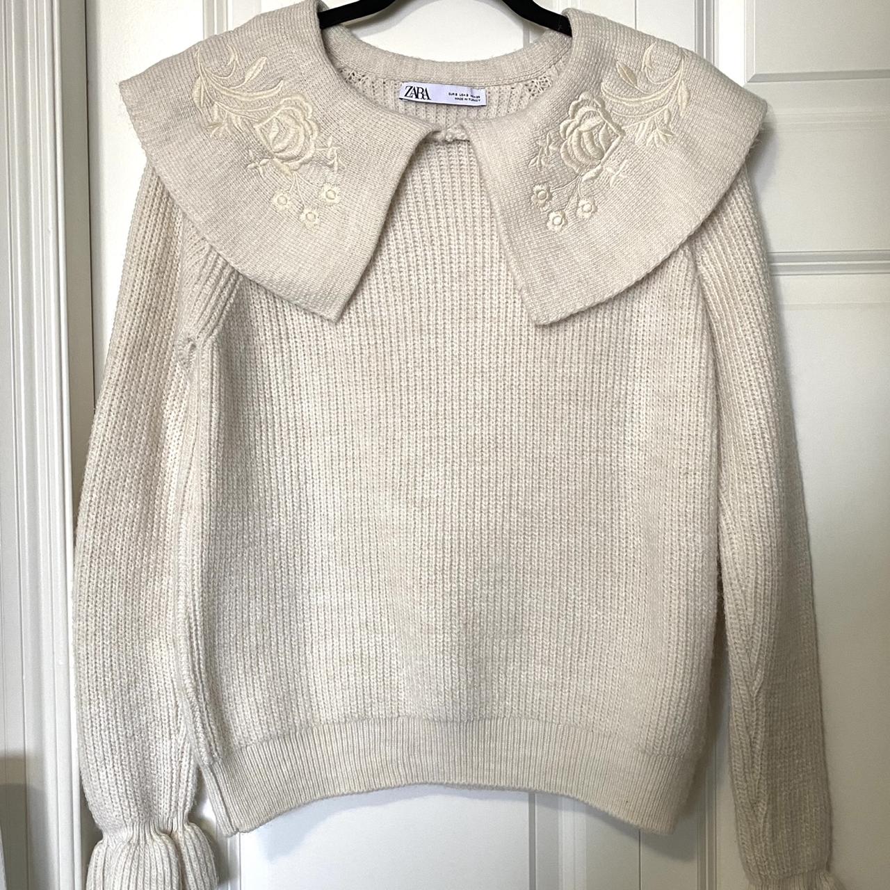 zara knit sweater with embroidered collar