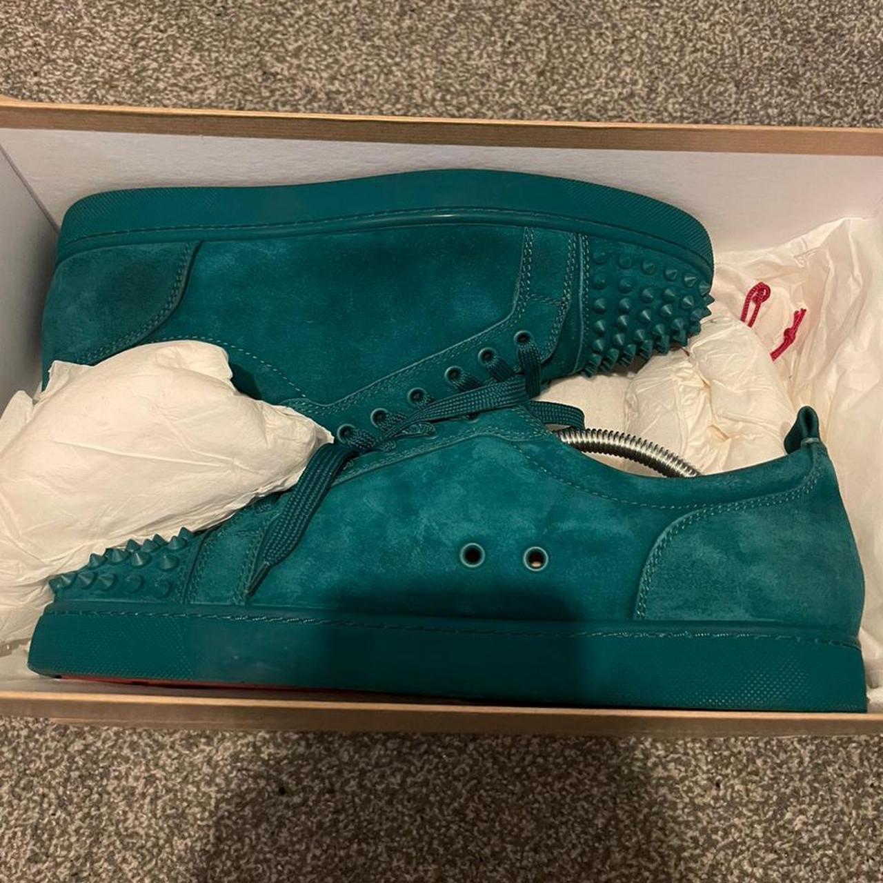 Men's Christian Louboutin baby blue suede spikes. - Depop