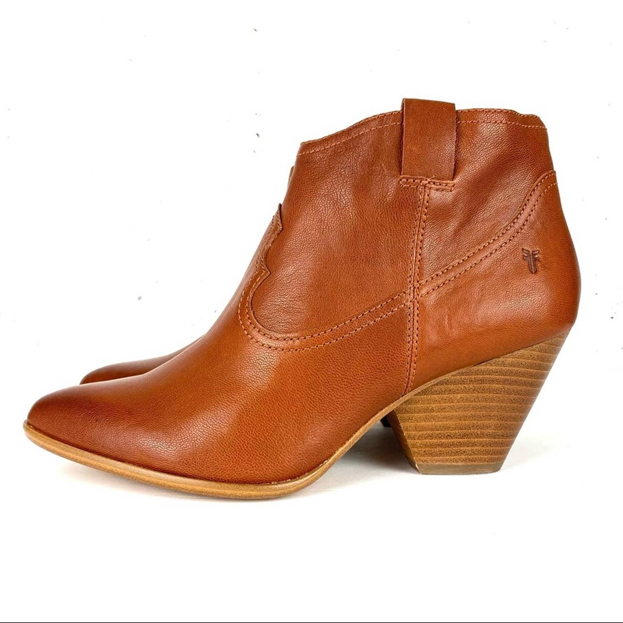 Frye Reina Pointy Toe Leather Ankle Boots Cognac... - Depop