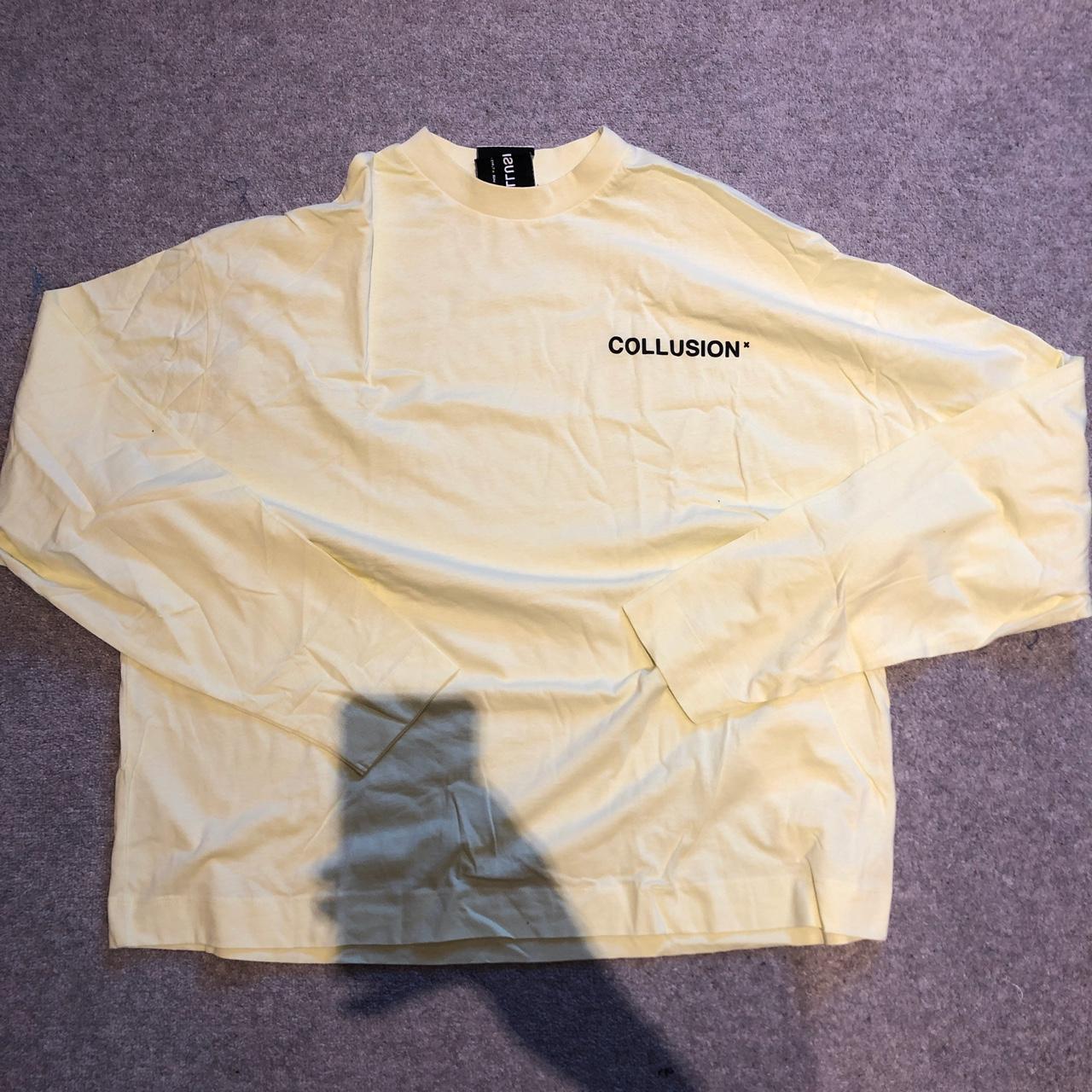 Collusion Oversized Yellow Logo Tshirt Size... - Depop