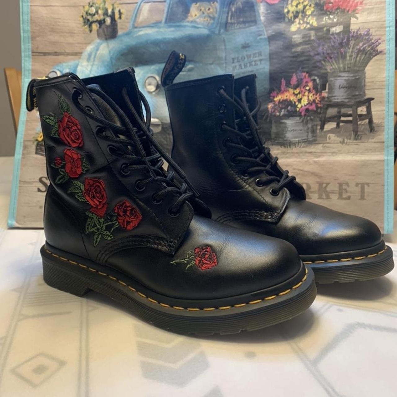 Beautiful Dr Martens boots red roses embroidered In… - Depop