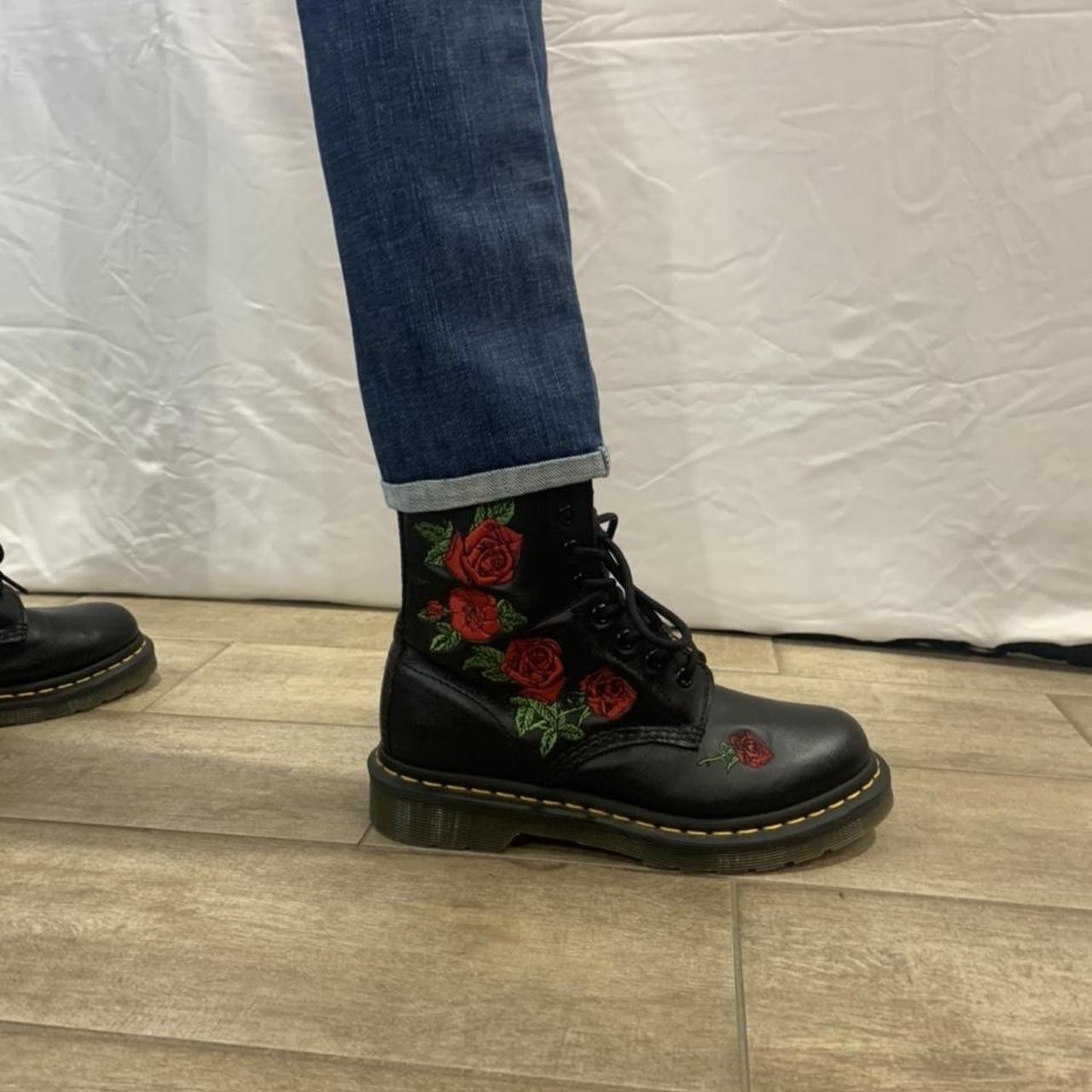 Beautiful Dr Martens boots red roses embroidered In... Depop