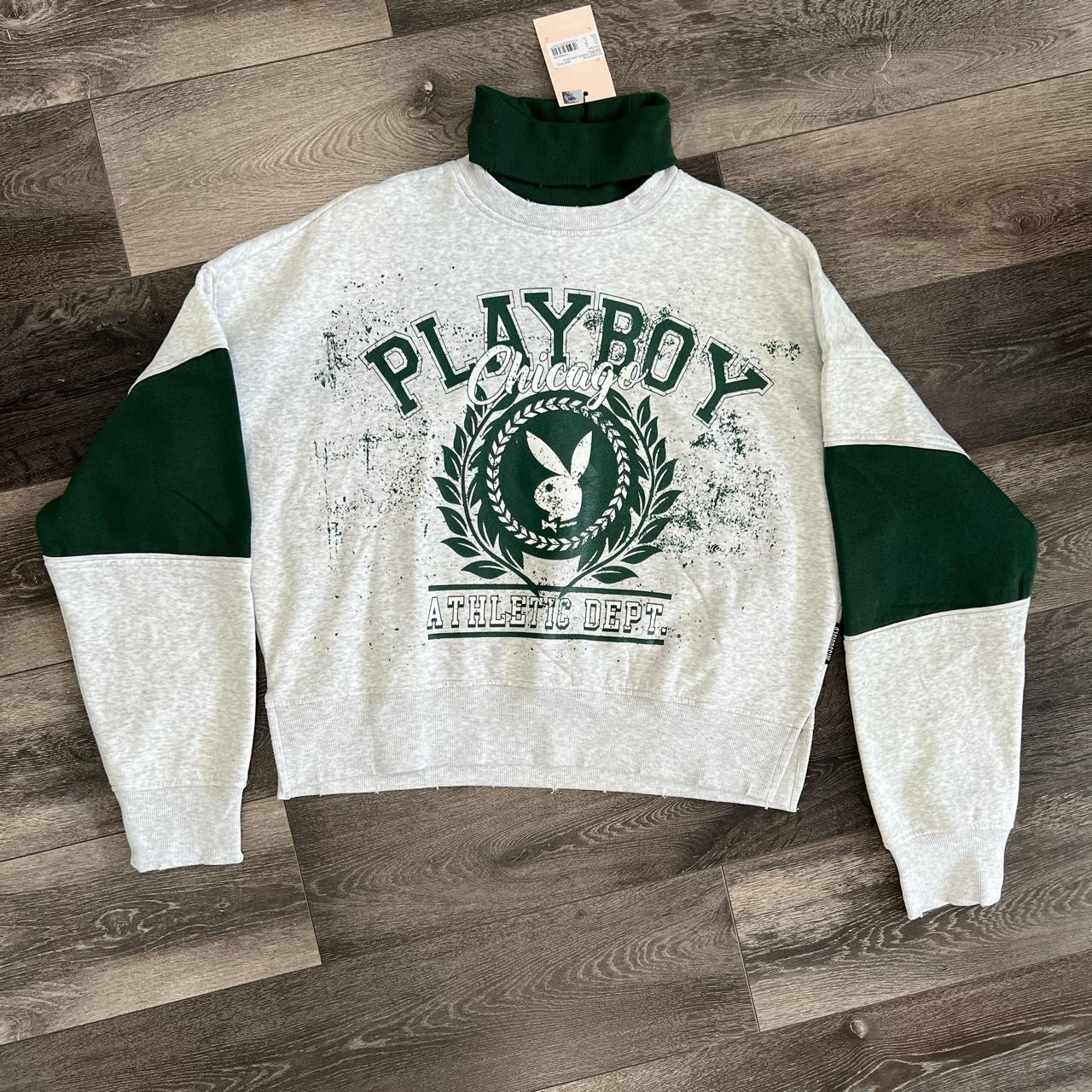 playboy green varsity high neck sweatshirt