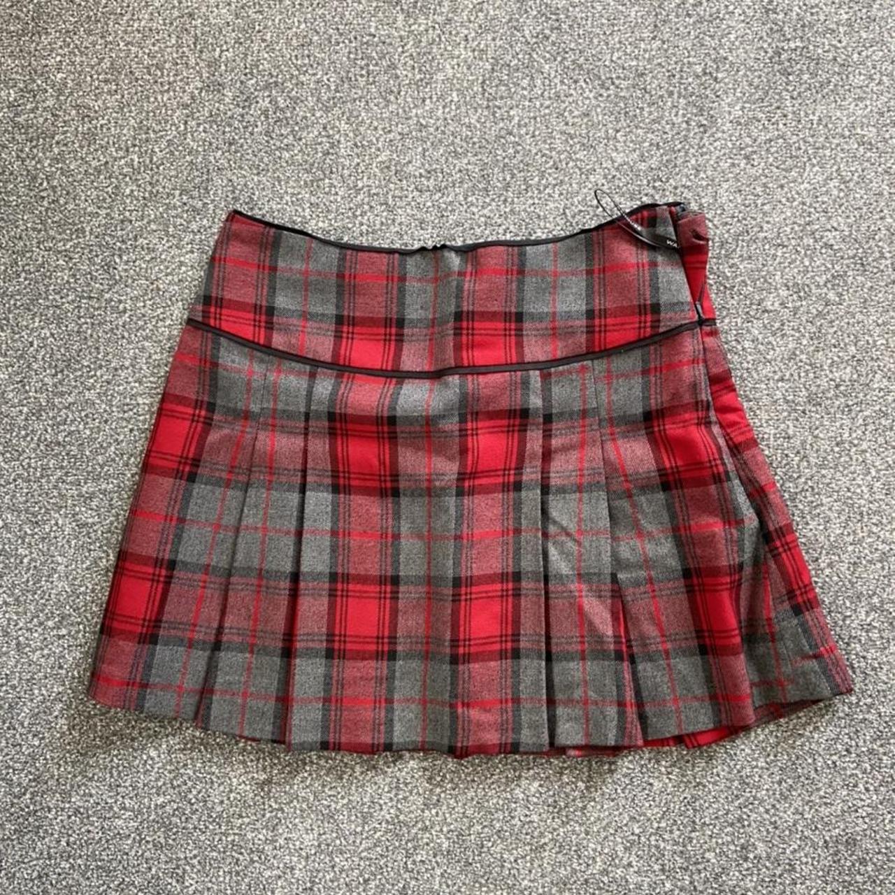 Warehouse Women's Red and Grey Skirt | Depop