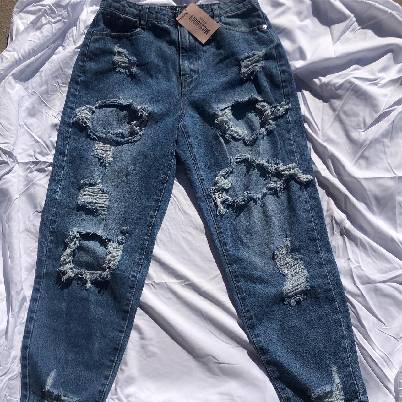 petite blue riot ripped mom jeans