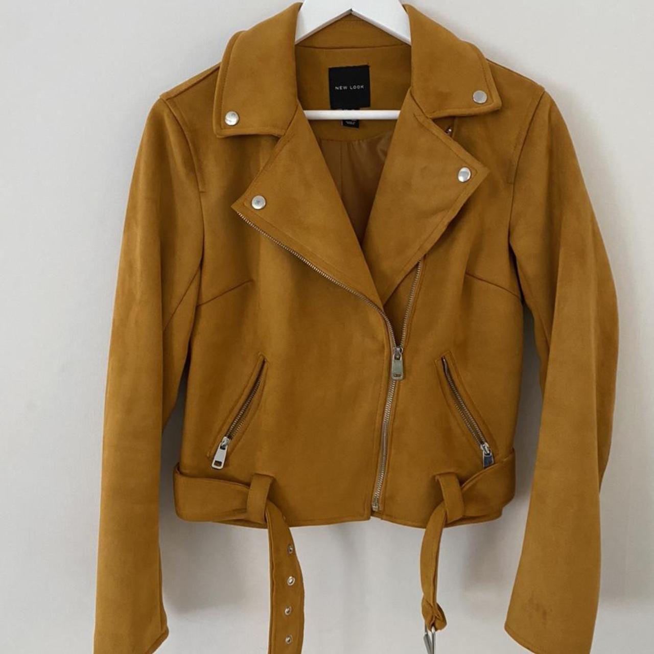 New Look yellow suede biker jacket • size 10 • Depop