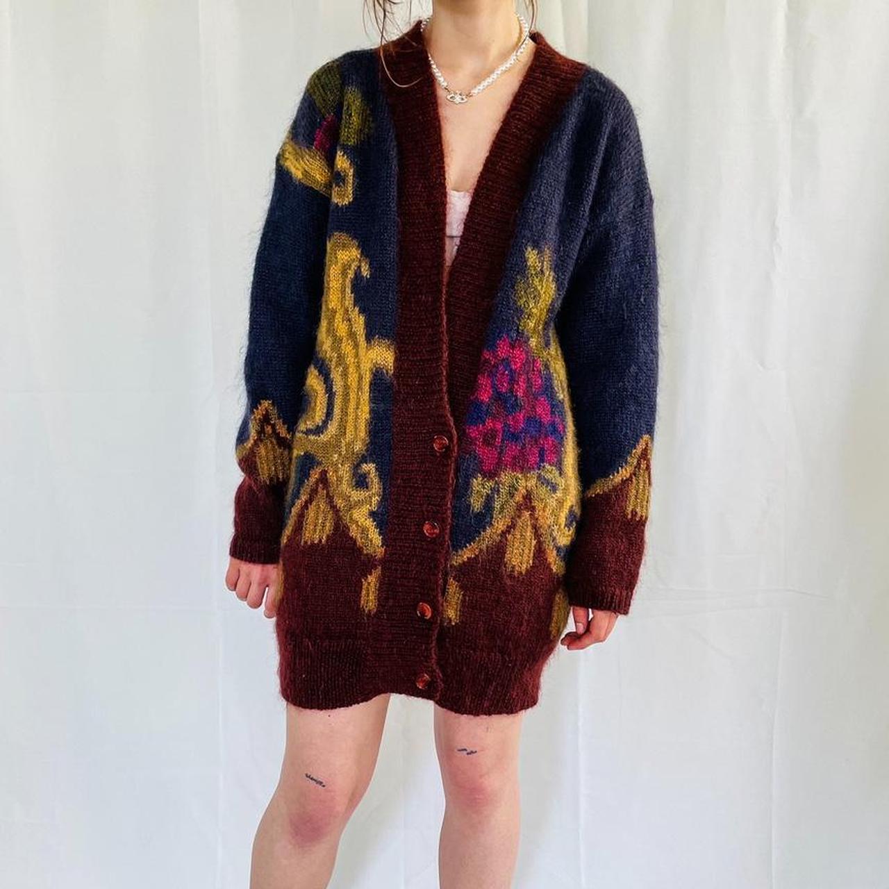 1990s Ellen Tracy Mohair Floral Art Casual Cardigan Depop