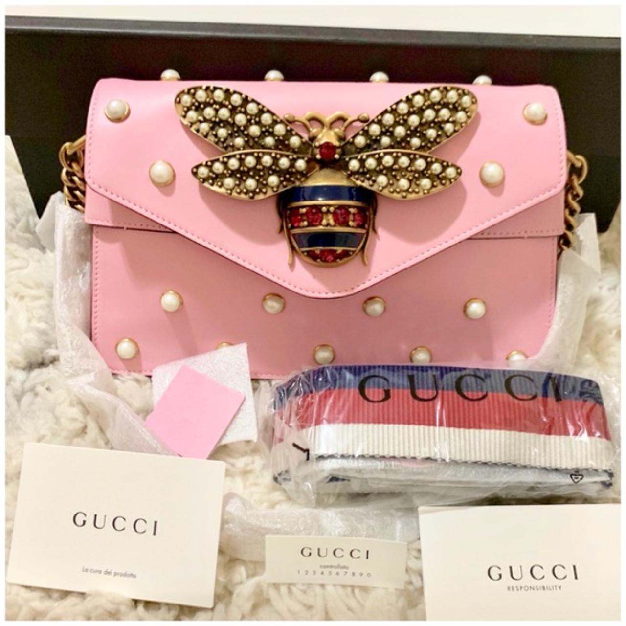 pink gucci bag with bee