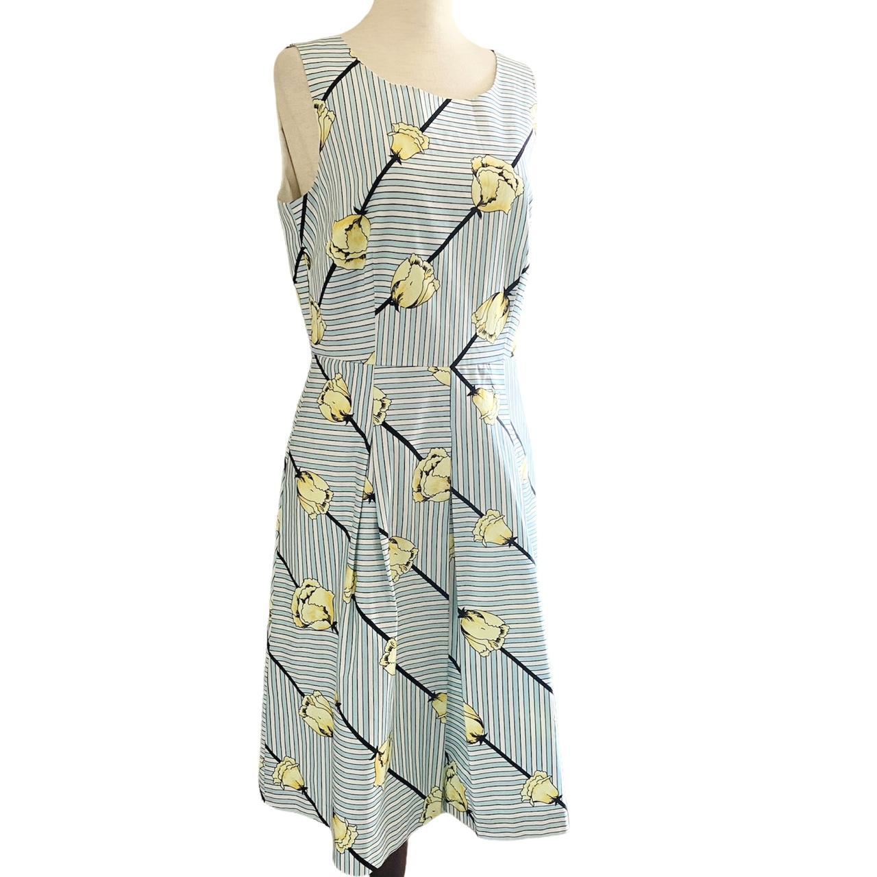 Talbots Women's Yellow and Blue Dress | Depop